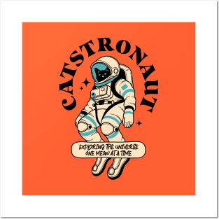 Astronaut Black Cat in orange Posters and Art